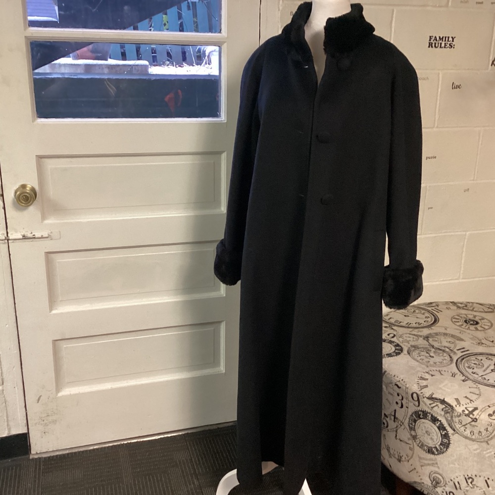 Albert Nipon Wool Long Coat Size 10 Black - image 3